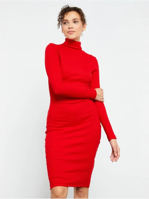 Geribbelde midi-jurk met coltrui tommy - Kiabi Geribbelde midi-jurk met coltrui tommy - Kiabi
