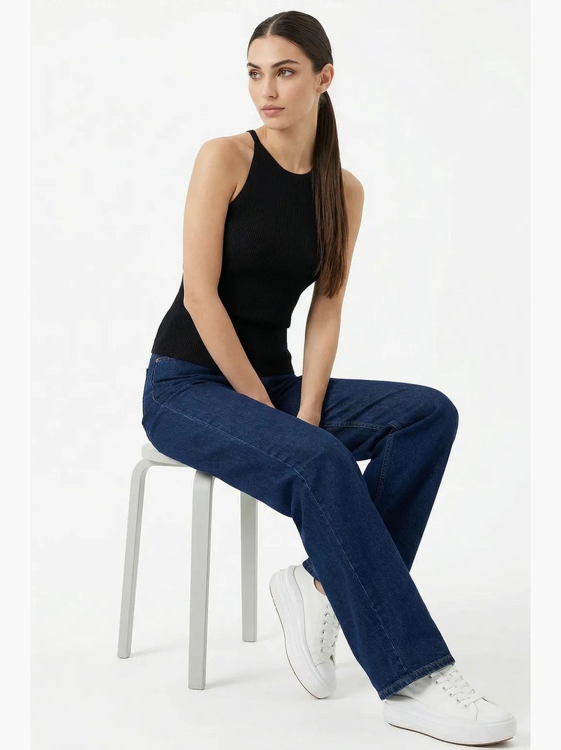 Geribbelde mouwloze tanktop met ronde hals bdart Zwart - Kiabi