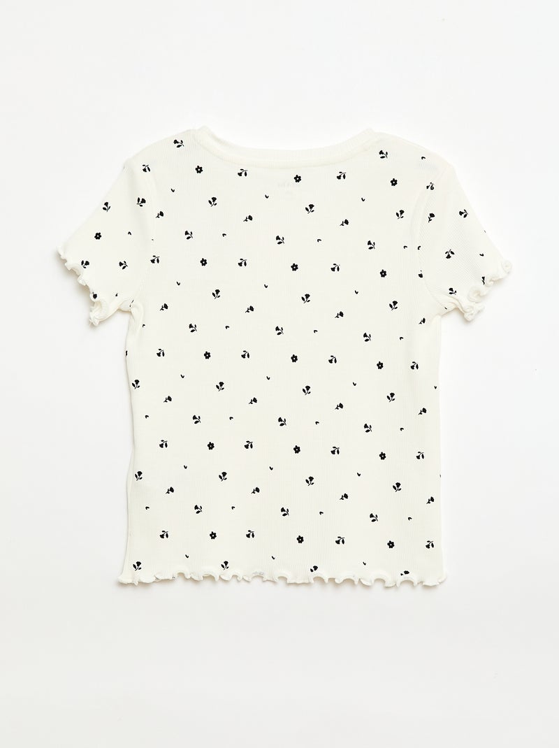 Geribbelde T-shirt met korte, geplooide mouwen Biege - Kiabi