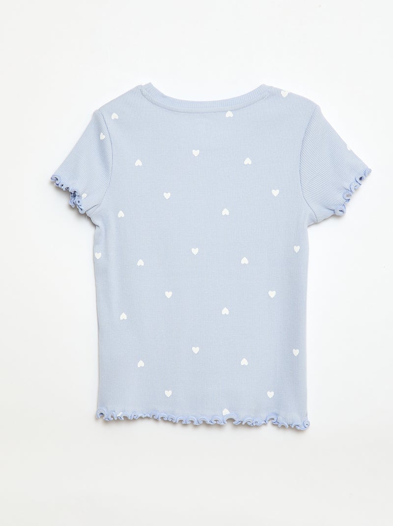 Geribbelde T-shirt met korte, geplooide mouwen Blauw - Kiabi