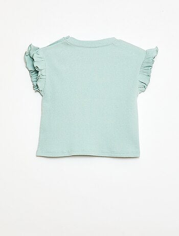 Geribbelde T-shirt met korte, geplooide mouwen