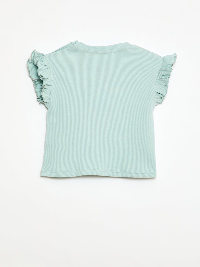 Geribbelde T-shirt met korte, geplooide mouwen Blauw - Kiabi