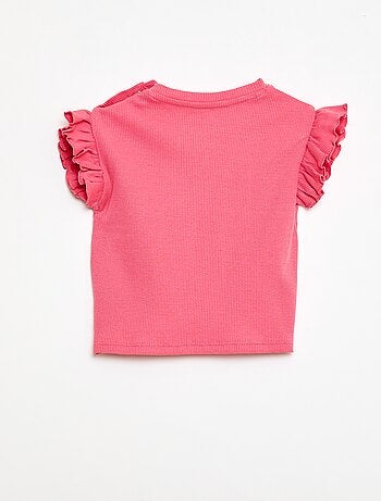 Geribbelde T-shirt met korte, geplooide mouwen