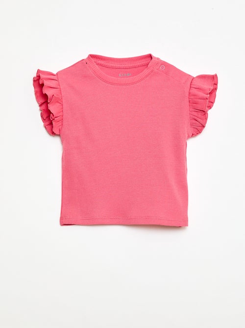 Geribbelde T-shirt met korte, geplooide mouwen - Kiabi