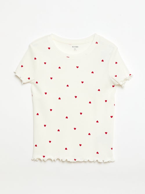 Geribbelde T-shirt met korte, geplooide mouwen - Kiabi