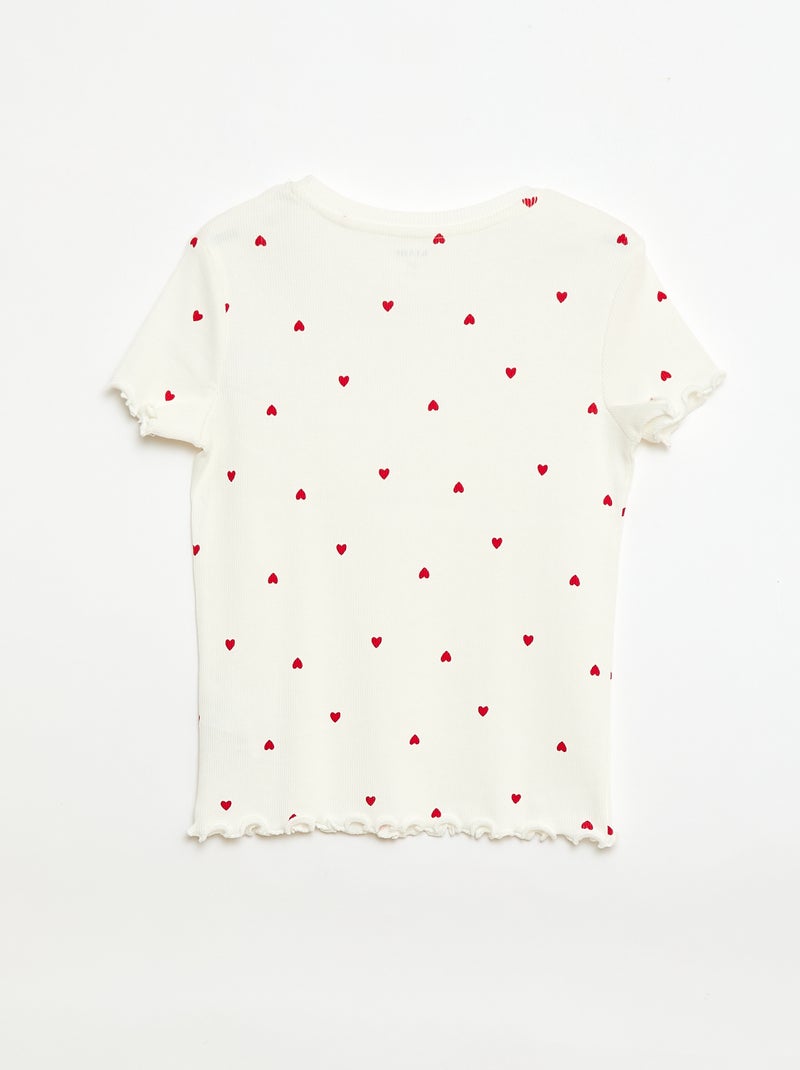 Geribbelde T-shirt met korte, geplooide mouwen Wit - Kiabi