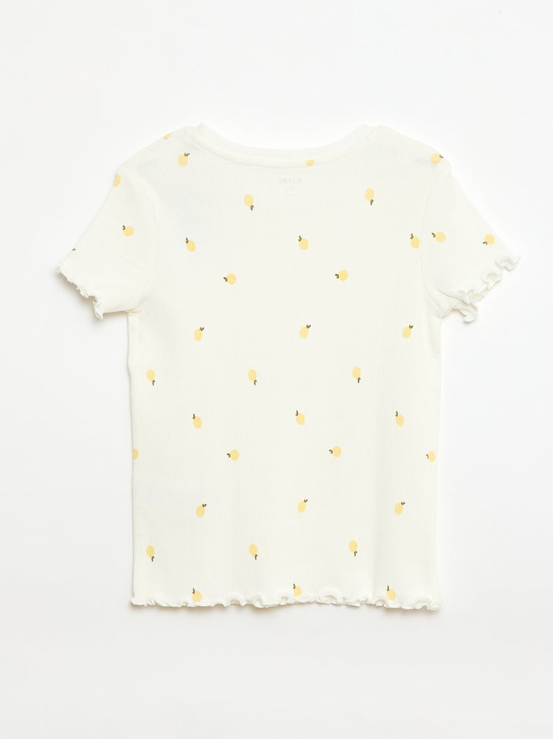 Geribbelde T-shirt met korte, geplooide mouwen Wit - Kiabi