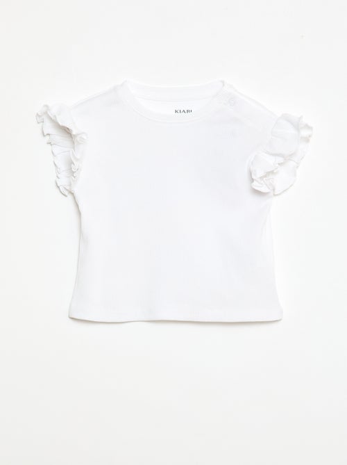 Geribbelde T-shirt met korte, geplooide mouwen - Kiabi