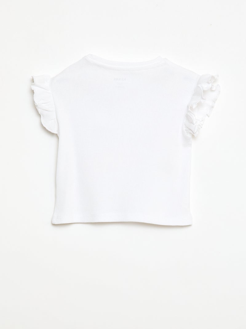 Geribbelde T-shirt met korte, geplooide mouwen Wit - Kiabi