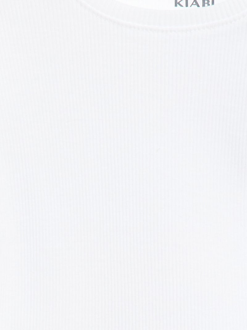 Geribbelde T-shirt met korte, geplooide mouwen Wit - Kiabi