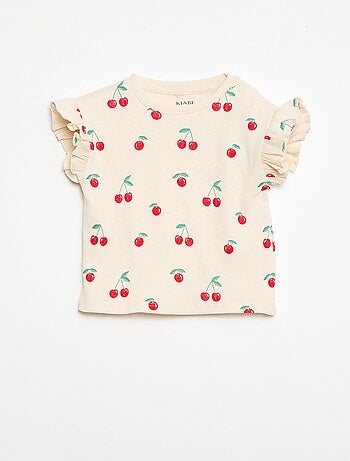 Geribbelde T-shirt met korte, geplooide mouwen