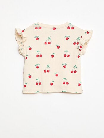 Geribbelde T-shirt met korte, geplooide mouwen