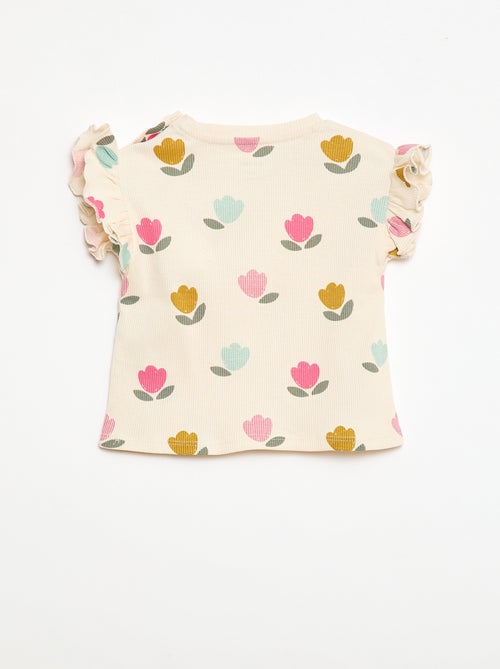 Geribbelde T-shirt met korte, geplooide mouwen - Kiabi