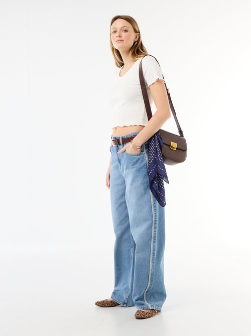 Geribbelde T-shirt met korte mouwen en volants - Kiabi