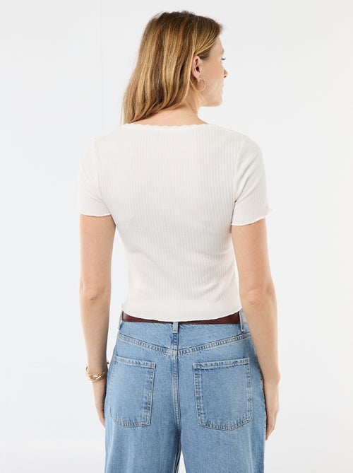 Geribbelde T-shirt met korte mouwen en volants - Kiabi