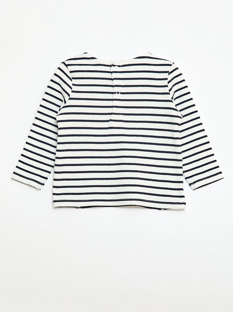 Geribbelde T-shirt met strepen Wit - Kiabi