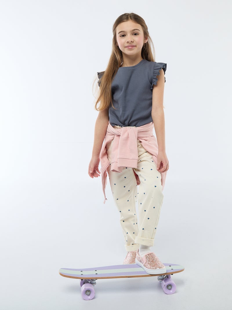 Geribbelde T-shirt met volanmouwen Grijs - Kiabi