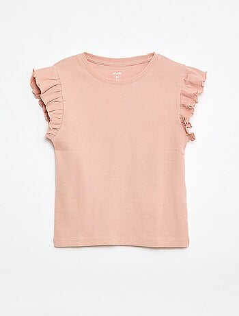 Geribbelde T-shirt met volanmouwen