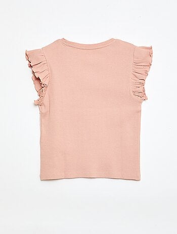 Geribbelde T-shirt met volanmouwen