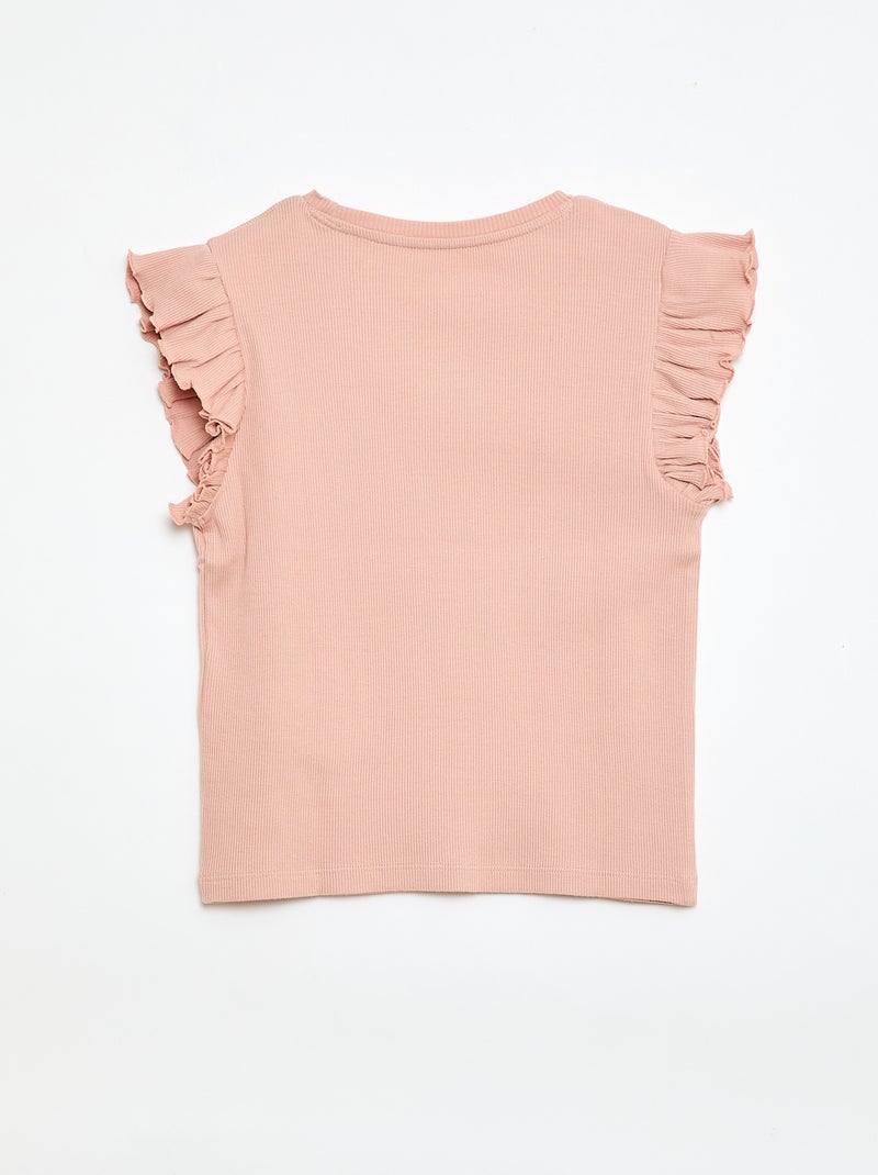 Geribbelde T-shirt met volanmouwen Rose - Kiabi