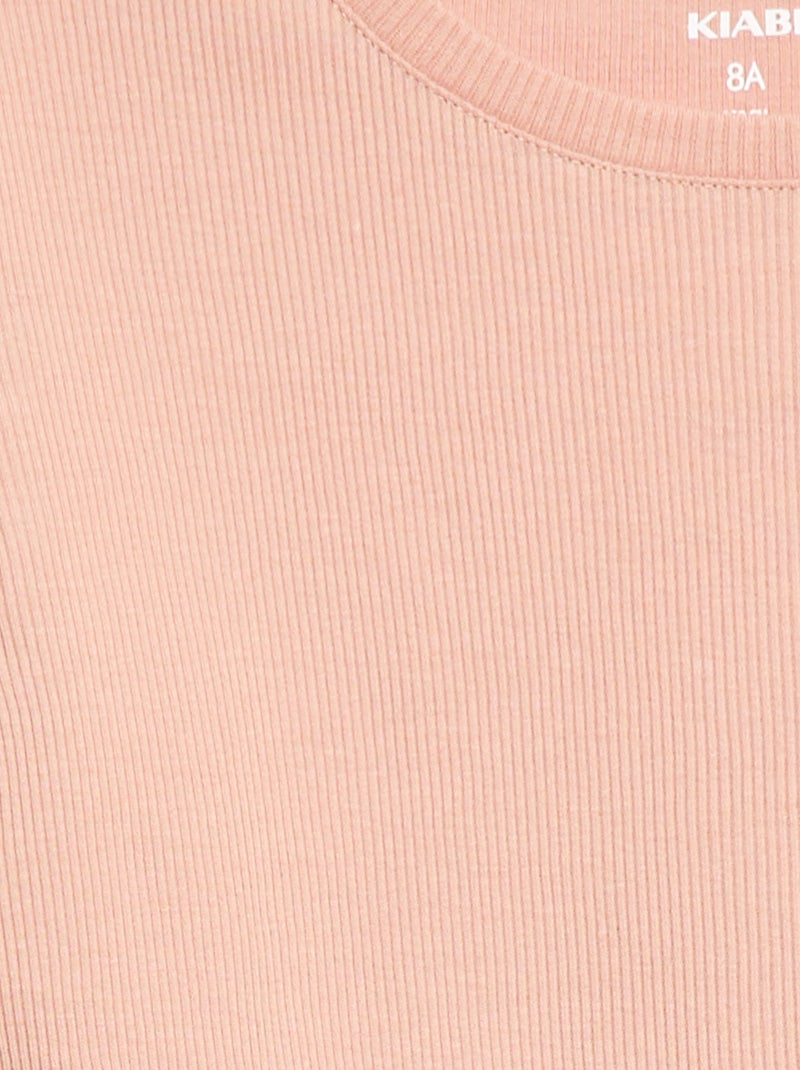 Geribbelde T-shirt met volanmouwen Rose - Kiabi