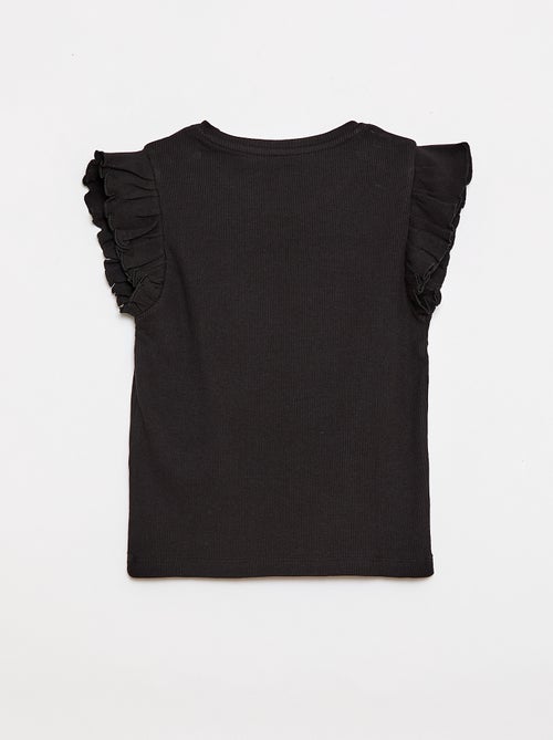 Geribbelde T-shirt met volanmouwen - Kiabi