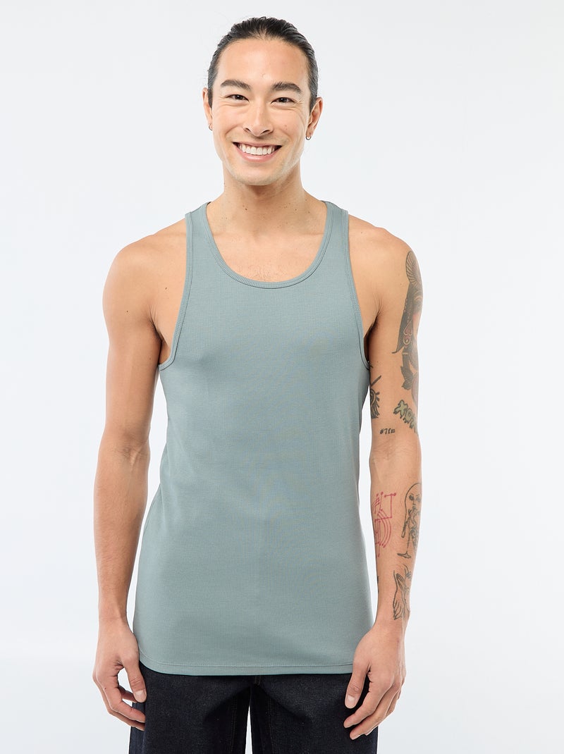 Geribbelde tanktop Blauw - Kiabi