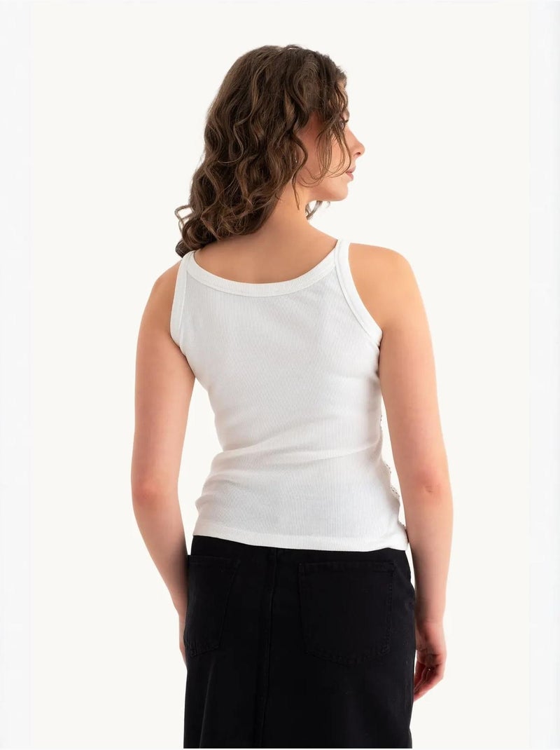 Geribbelde tanktop met ronde hals hiccup Wit - Kiabi