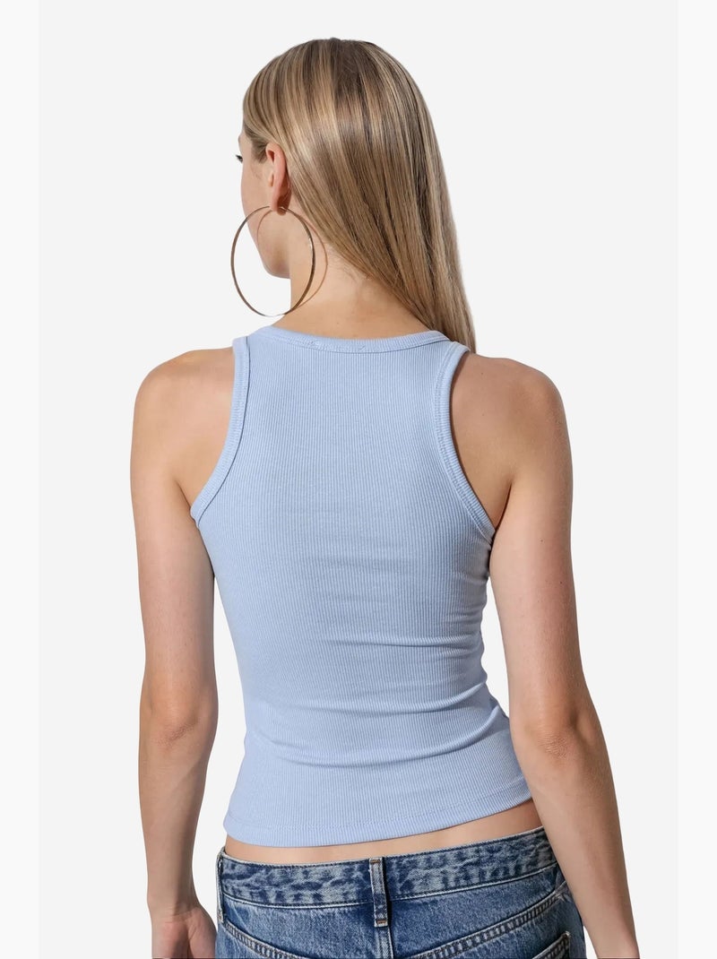 Geribbelde tanktop met v-hals busem Hemelsblauw - Kiabi