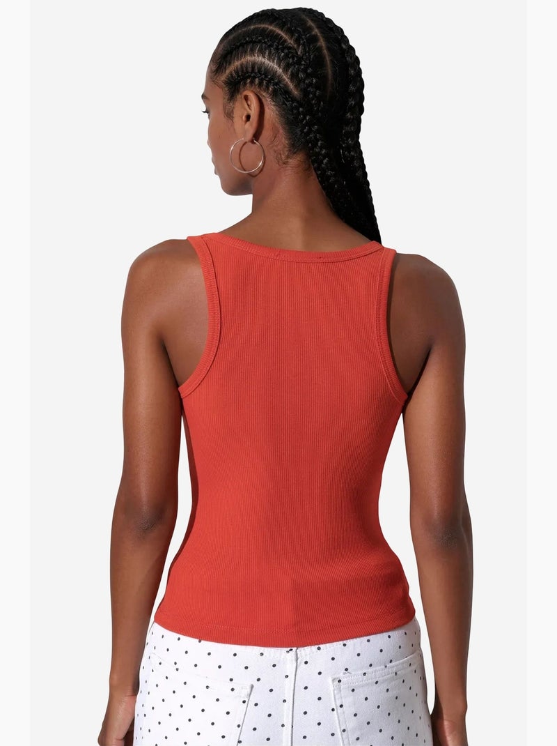 Geribbelde tanktop met v-hals busem Oranje - Kiabi