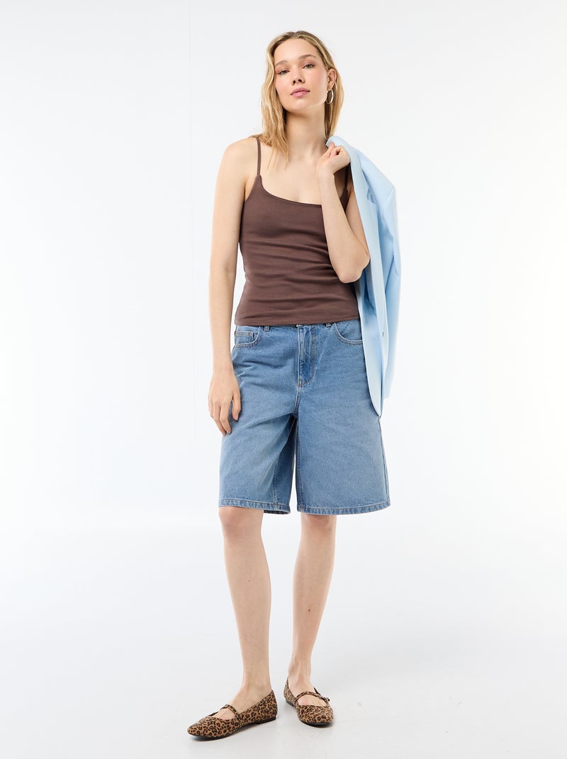 Geribbelde top met fijne bandjes Bruin - Kiabi