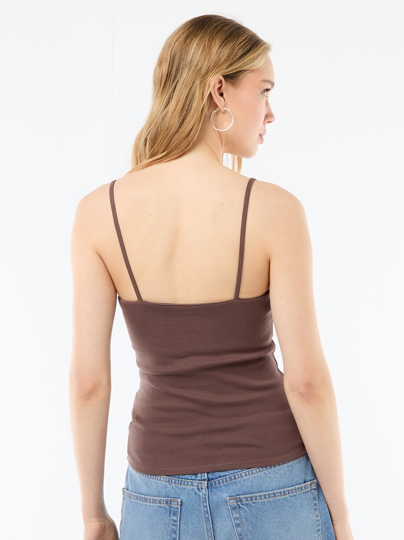 Geribbelde top met fijne bandjes Bruin - Kiabi