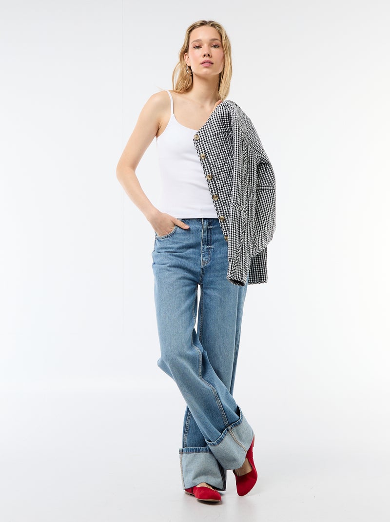 Geribbelde top met fijne bandjes Wit - Kiabi