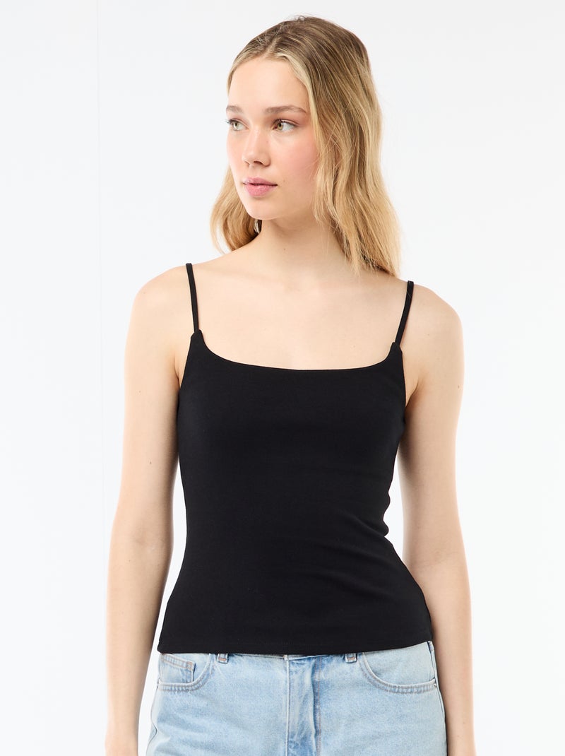 Geribbelde top met fijne bandjes Zwart - Kiabi