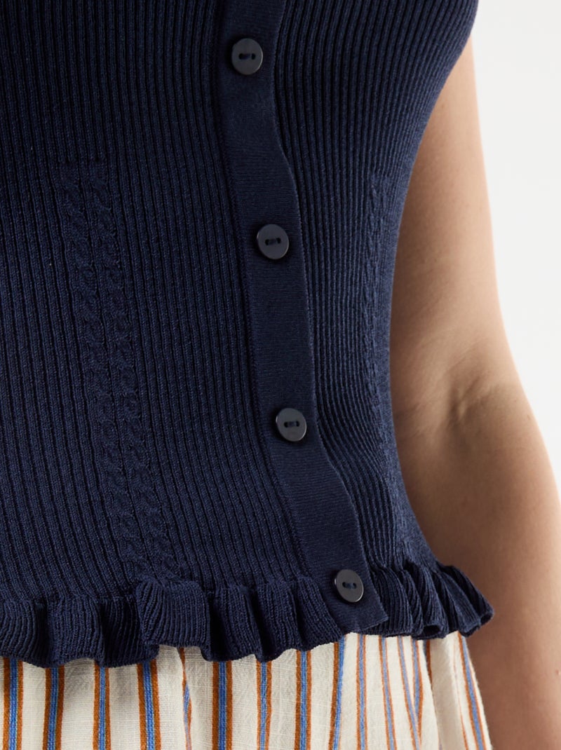 Geribbelde top met sierknoopsluiting aan de voorkant Blauw - Kiabi