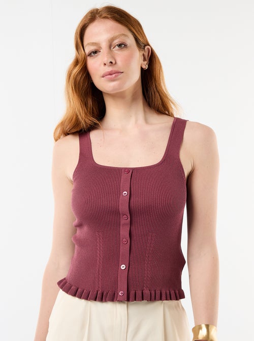 Geribbelde top met sierknoopsluiting aan de voorkant - Kiabi