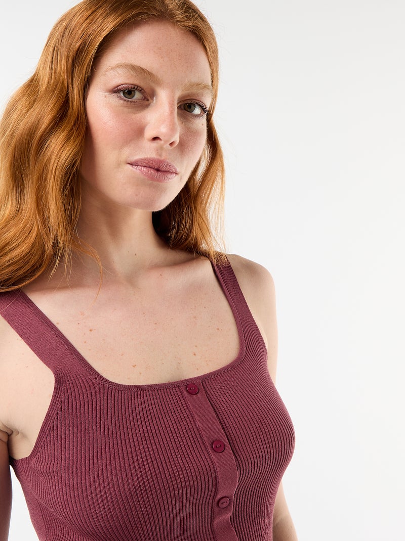 Geribbelde top met sierknoopsluiting aan de voorkant Rose - Kiabi