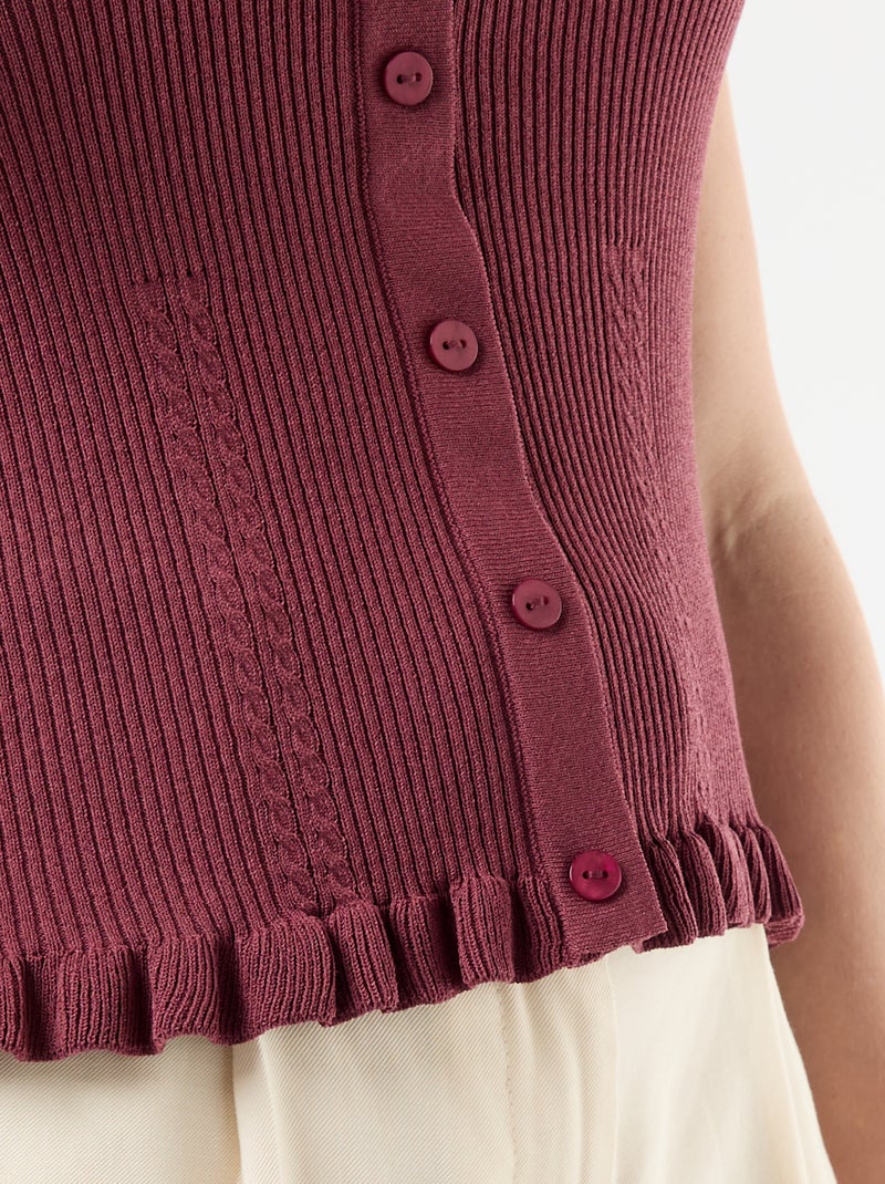 Geribbelde top met sierknoopsluiting aan de voorkant Rose - Kiabi