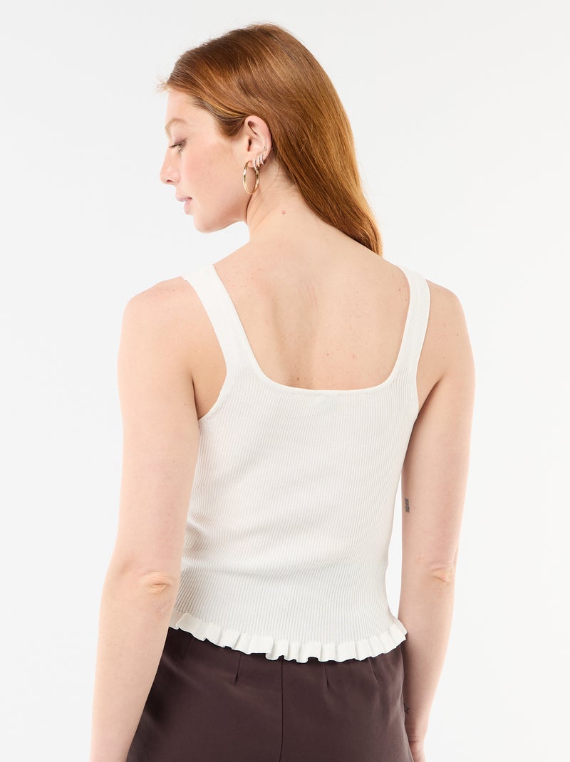 Geribbelde top met sierknoopsluiting aan de voorkant Wit - Kiabi