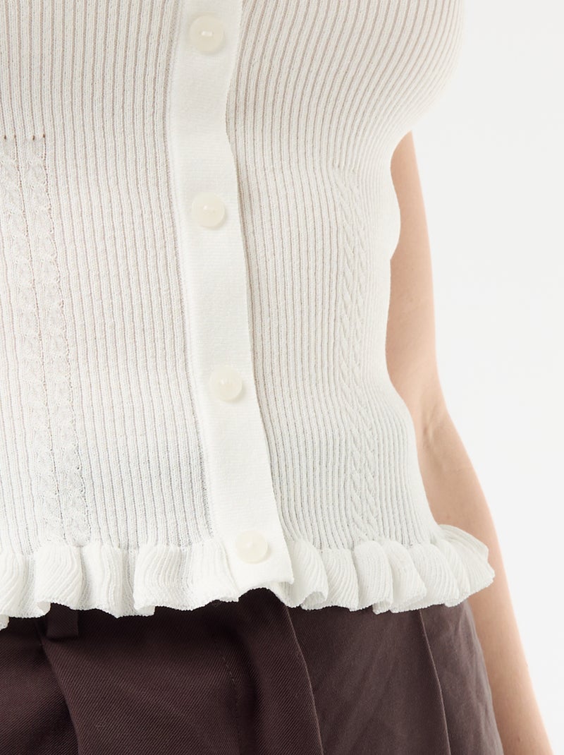 Geribbelde top met sierknoopsluiting aan de voorkant Wit - Kiabi