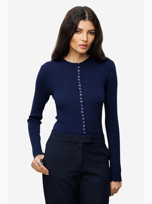 Geribd gebreid vest met knopen mixray - Kiabi Geribd gebreid vest met knopen mixray - Kiabi