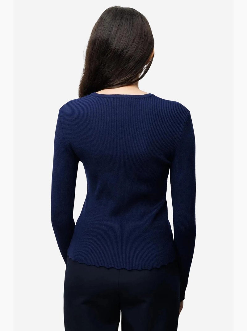 Geribd gebreid vest met knopen mixray Marineblauw - Kiabi