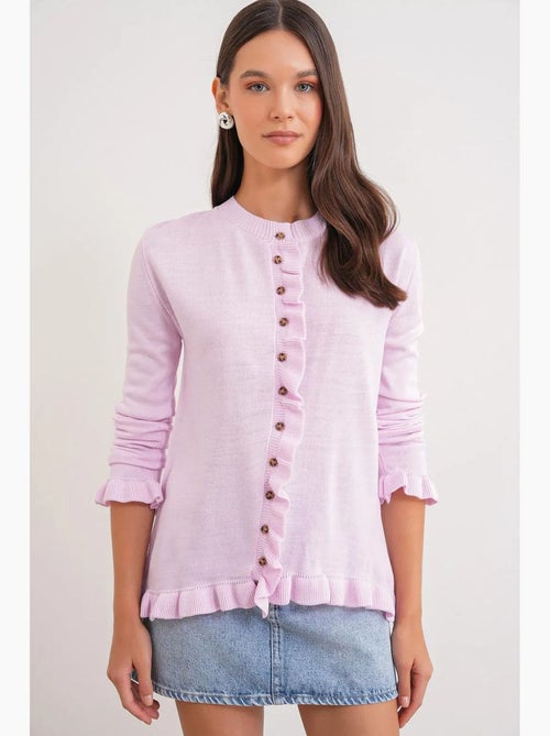 Geribd gebreid vest met ruches mixray - Kiabi Geribd gebreid vest met ruches mixray - Kiabi