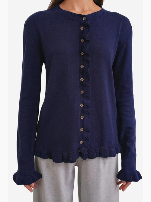 Geribd gebreid vest met ruches mixray - Kiabi Geribd gebreid vest met ruches mixray - Kiabi