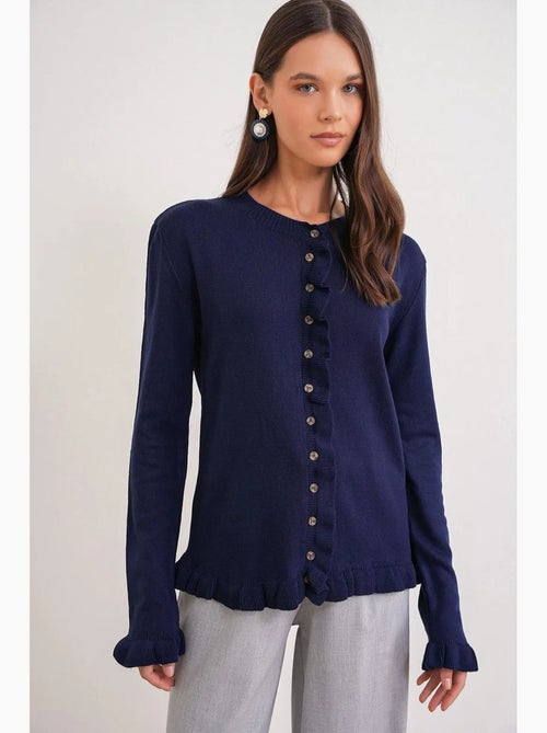 Geribd gebreid vest met ruches mixray - Kiabi Geribd gebreid vest met ruches mixray - Kiabi