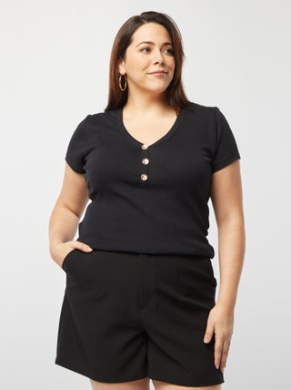 Geribd T-shirt met geknoopte hals