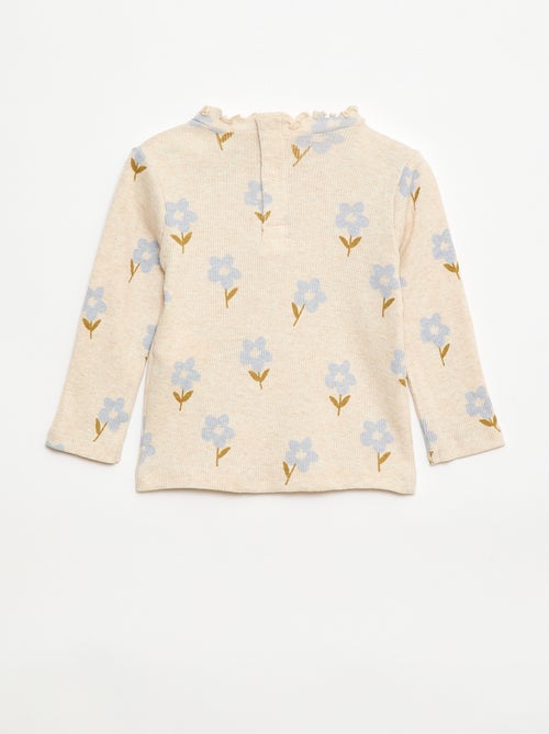 Geribd T-shirt met golvend kraagje - Kiabi