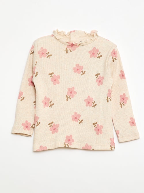 Geribd T-shirt met golvend kraagje - Kiabi