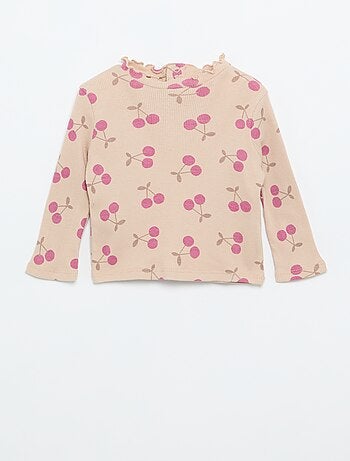 Geribd T-shirt met golvend kraagje