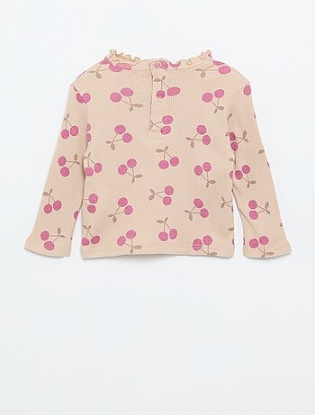 Geribd T-shirt met golvend kraagje